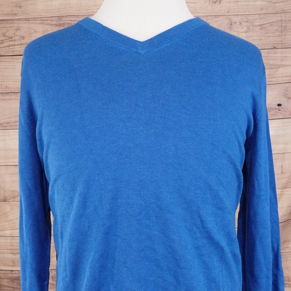 BROOKS BROTHERS SUPIMA COTTON V-NECK BLUE SWEATER MENS SIZE L LARGE - Picture 1 of 6